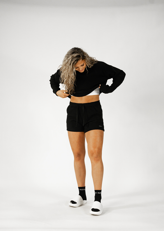 ICE COUGAR Relaxed Ribbed Crop Hoodie | Embroidered